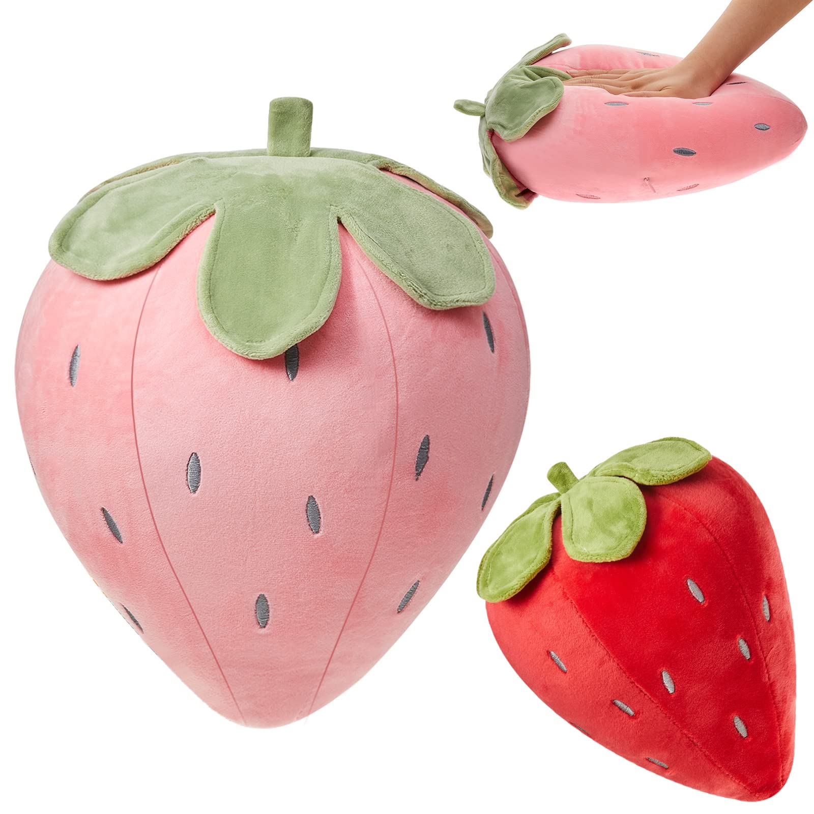 Juexica strawberry pillow large pink front view for cozy bed decor