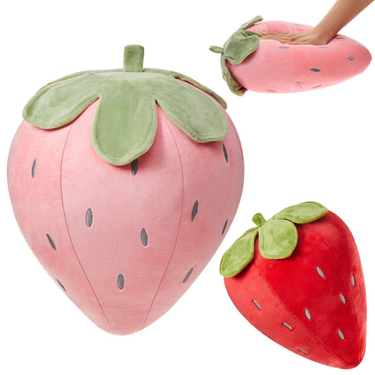 Juexica strawberry pillow large pink front view for cozy bed decor