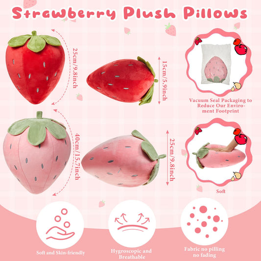 Juexica strawberry pillow small red front view suited for desks and sofas
