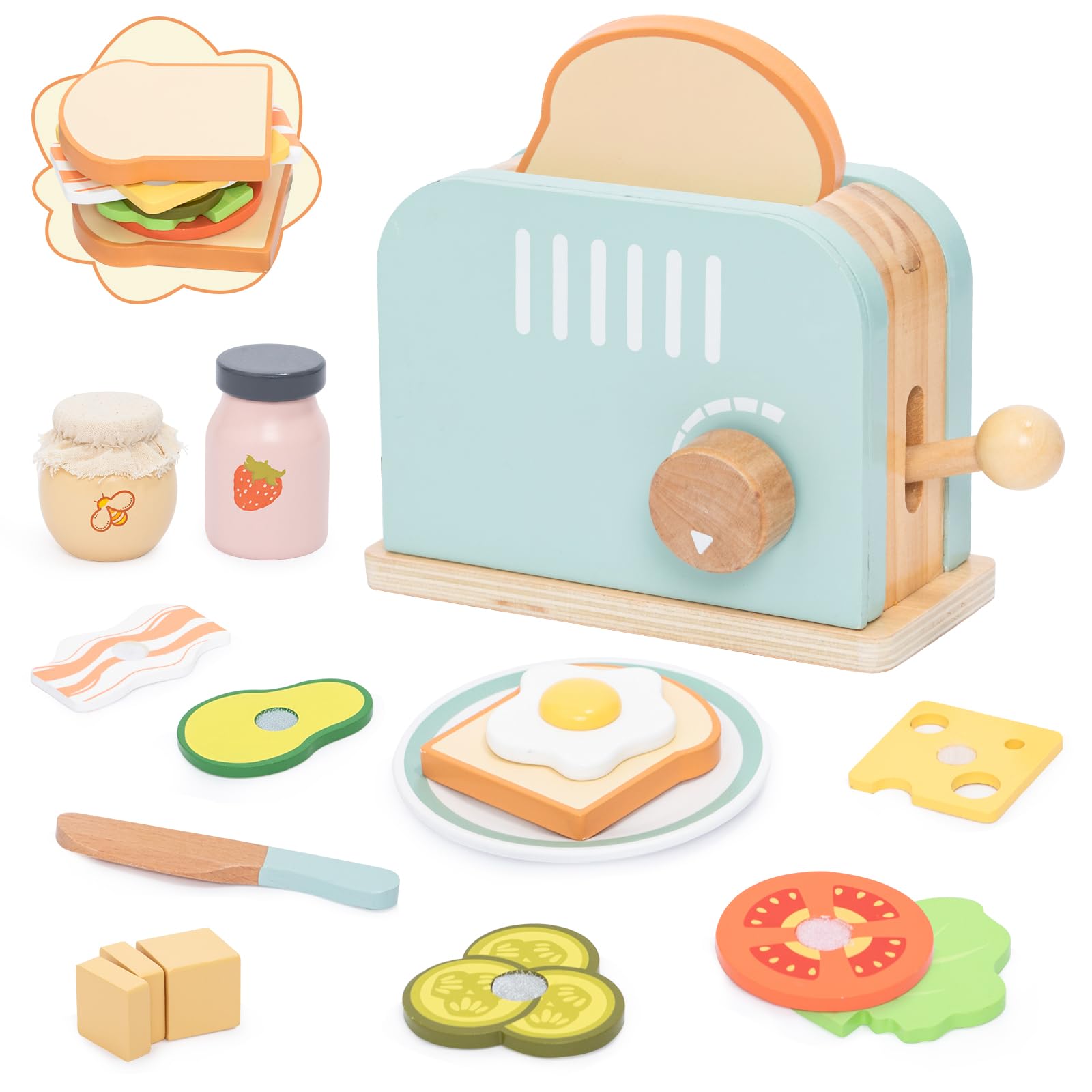 JugueteLand pop-up toaster for imaginative breakfast play and fine motor practice.