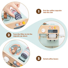 Jugueteland turnable knobs provide realistic interaction in kitchen pretend play.