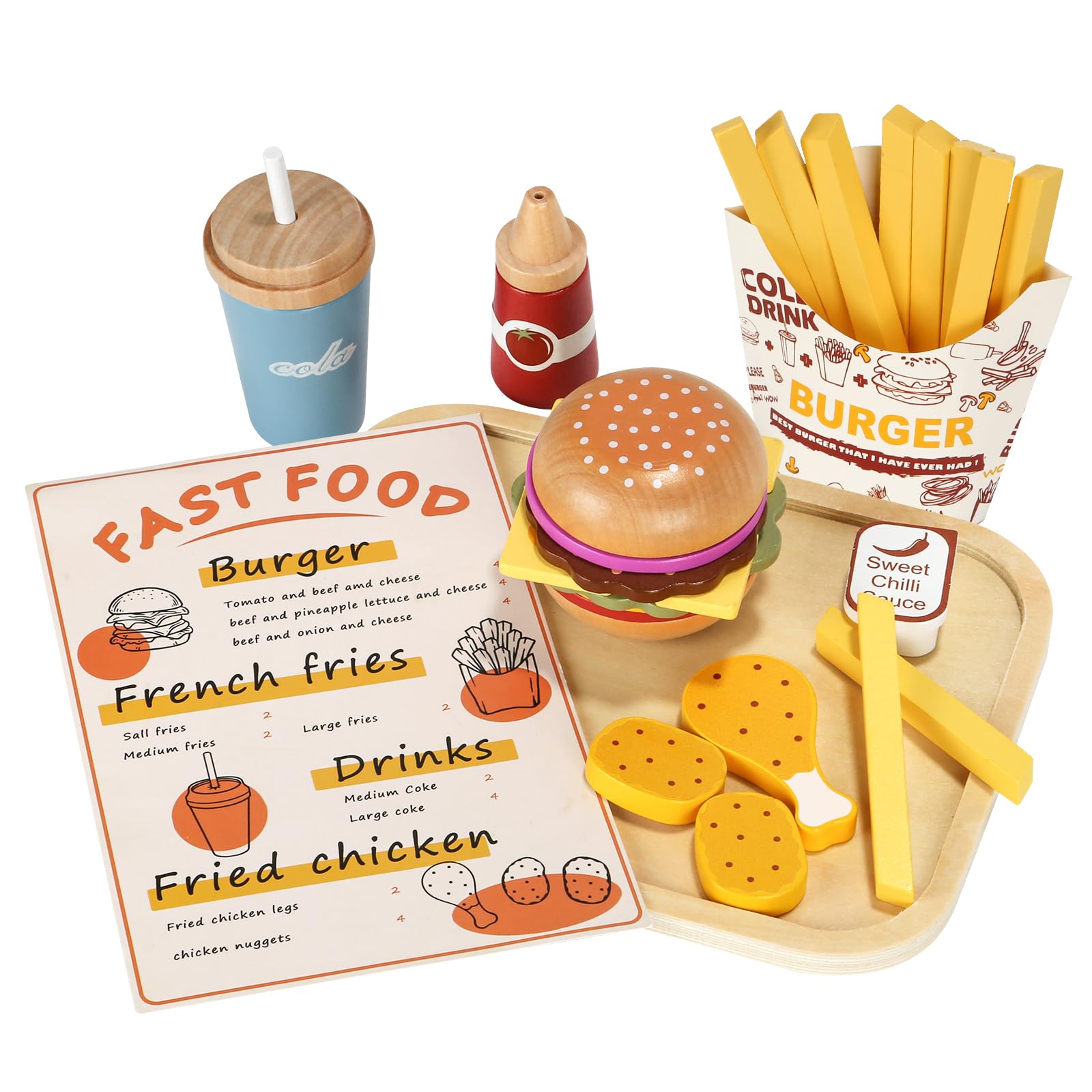JugueteLand wooden hamburger assembly set for imaginative play and fine motor skills