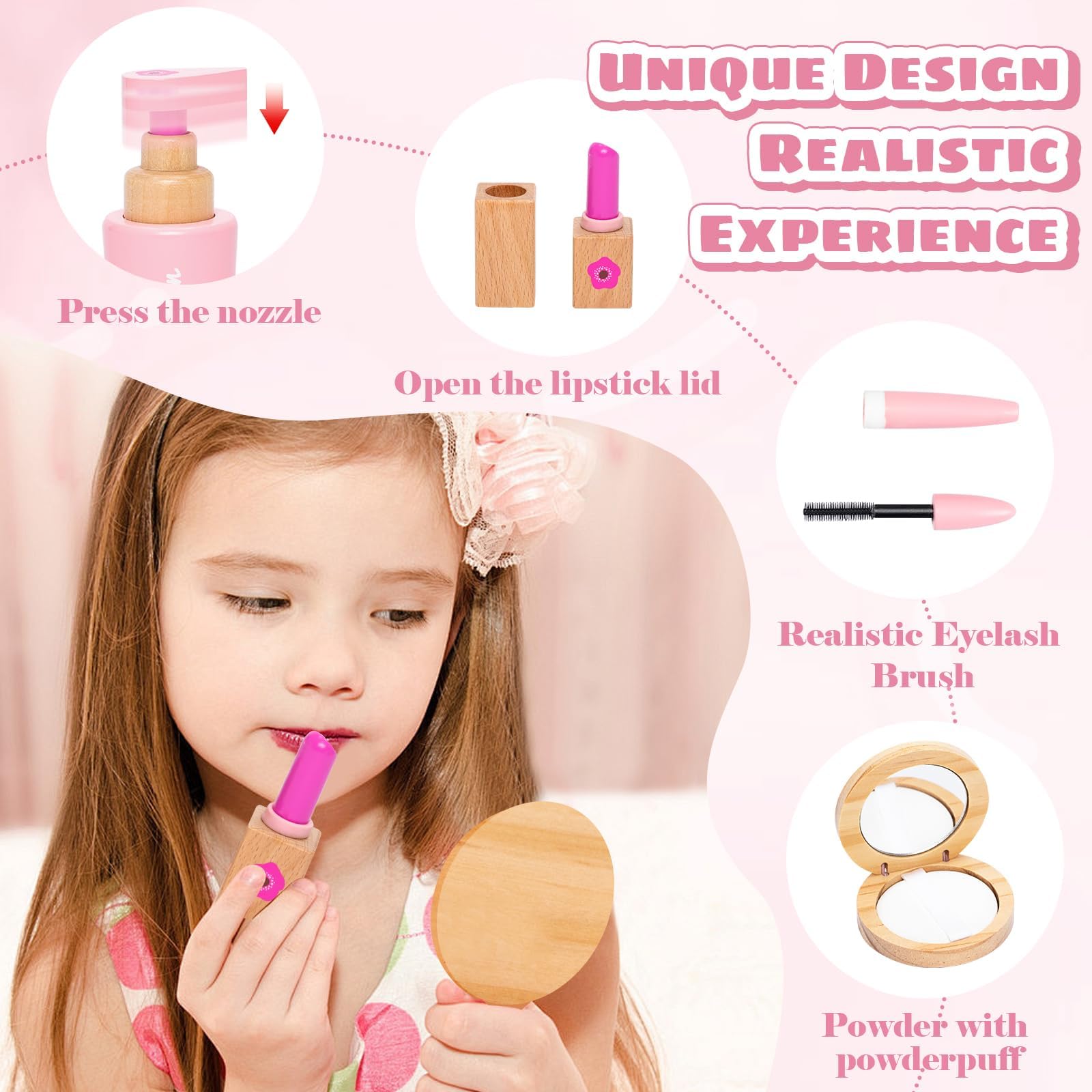 Lifelike lipstick piece ideal for dress-up and imaginative routines.