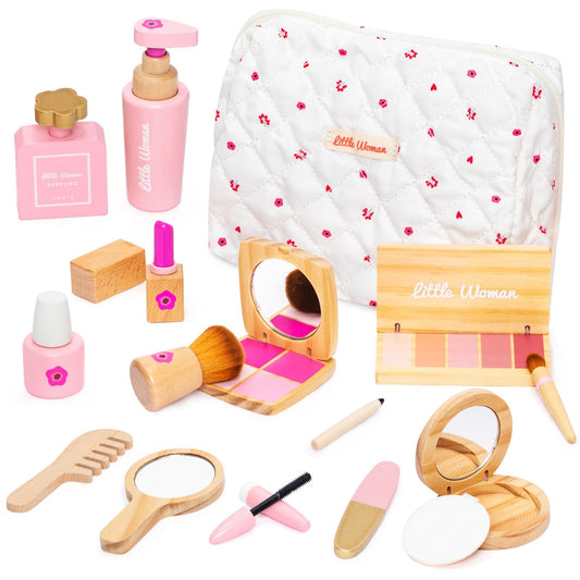 Jugueteland wooden makeup toy set packaging, durable and travel-ready for kids.