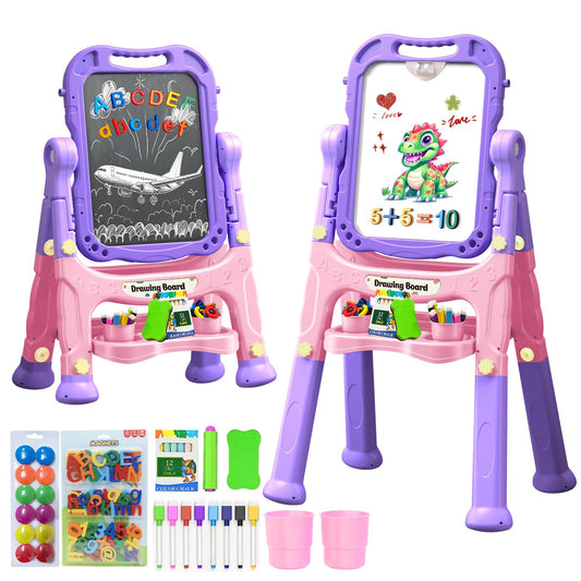 Juivin art easel for kids with drawing board and magnetic tiles for creative play.