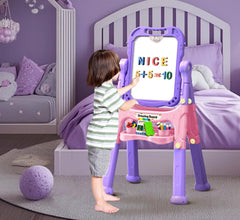 Juivin magnet tiles teach letters and numbers during play.