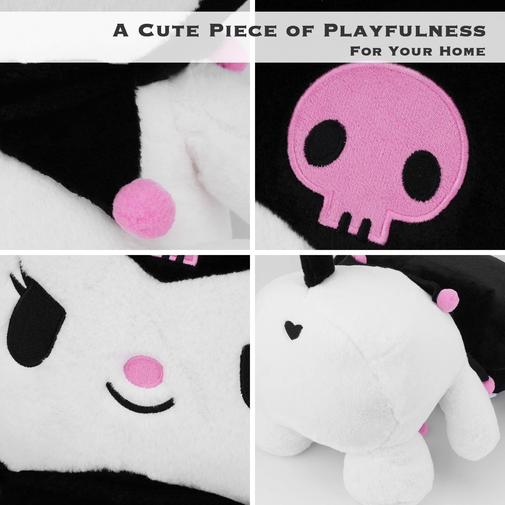 Juju Black Kawaii Plush texture close-up highlighting skin-friendly fabric.