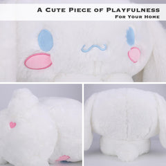 Juju Goods Juju White Kawaii Plush on a cozy bed setting.