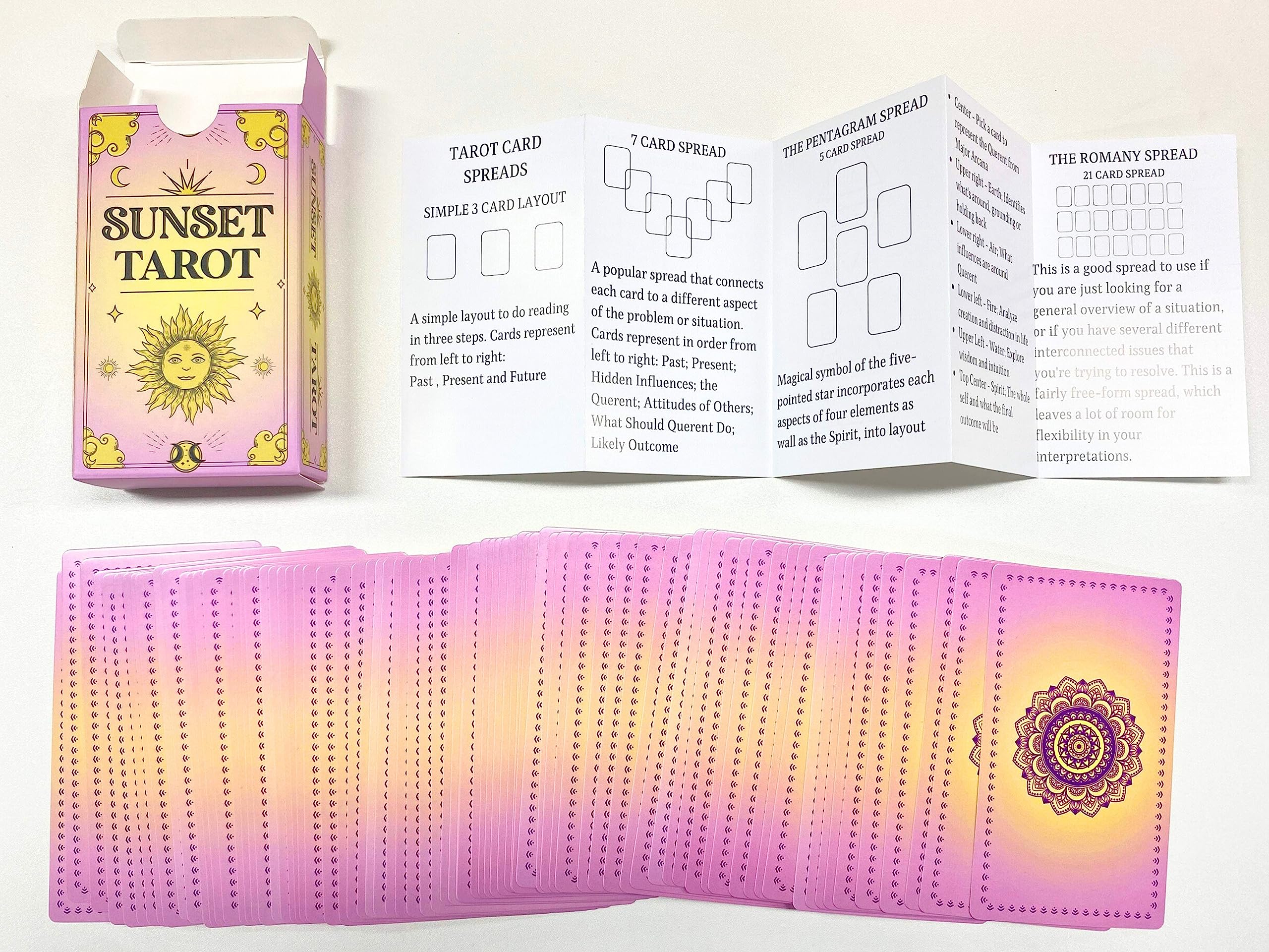 JUJU'S VIBES Sunset Tarot Deck card stock texture supports durable, smooth shuffles.