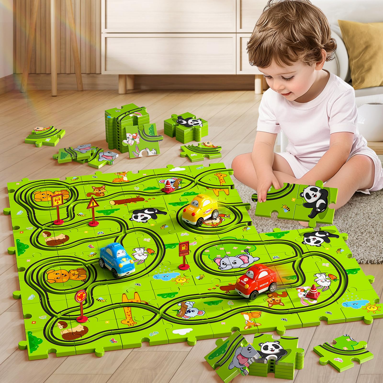 JUKUDAHU three sliding cars for interactive race play