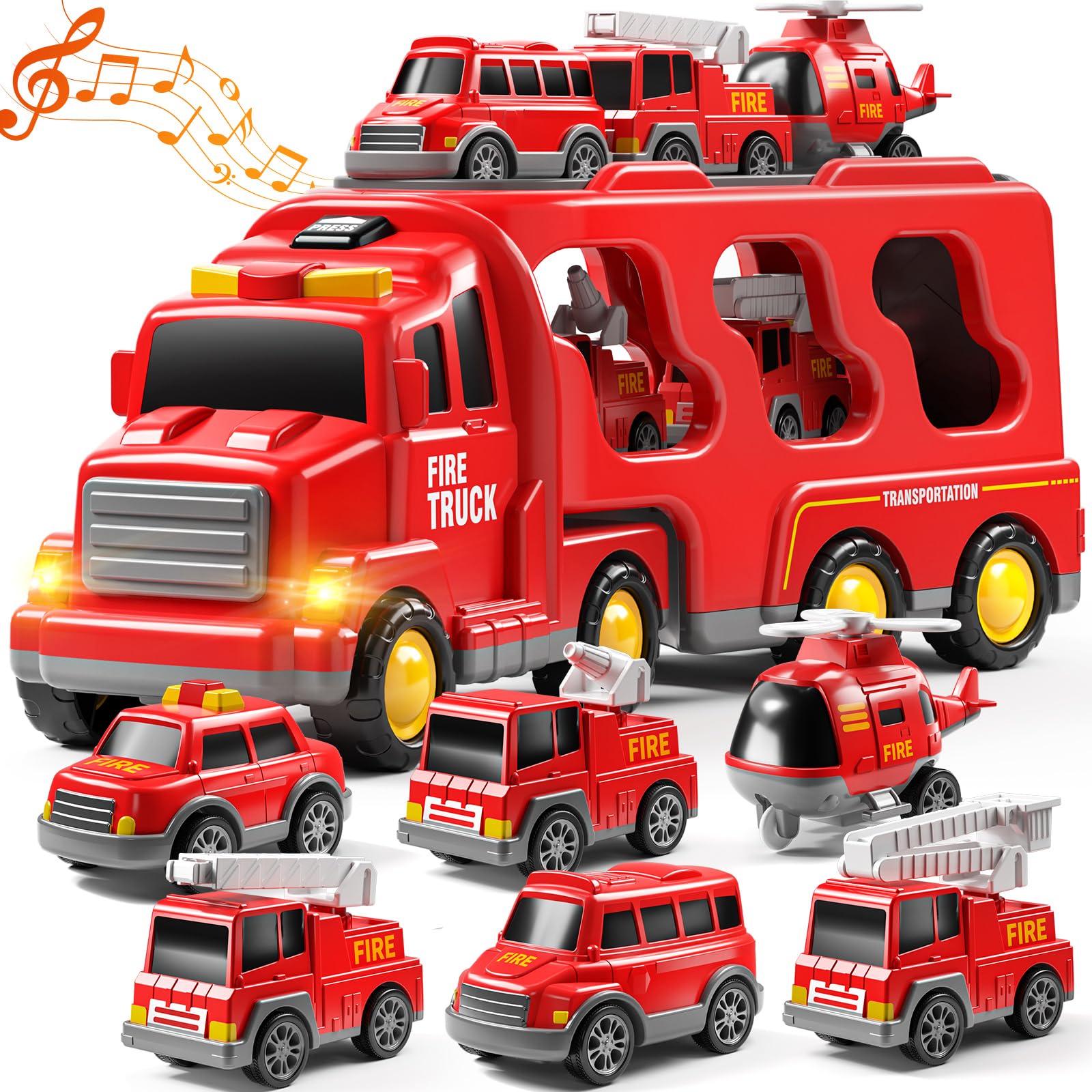 JUKUDAHU 7-in-1 fire truck set in box for easy gifting and setup.
