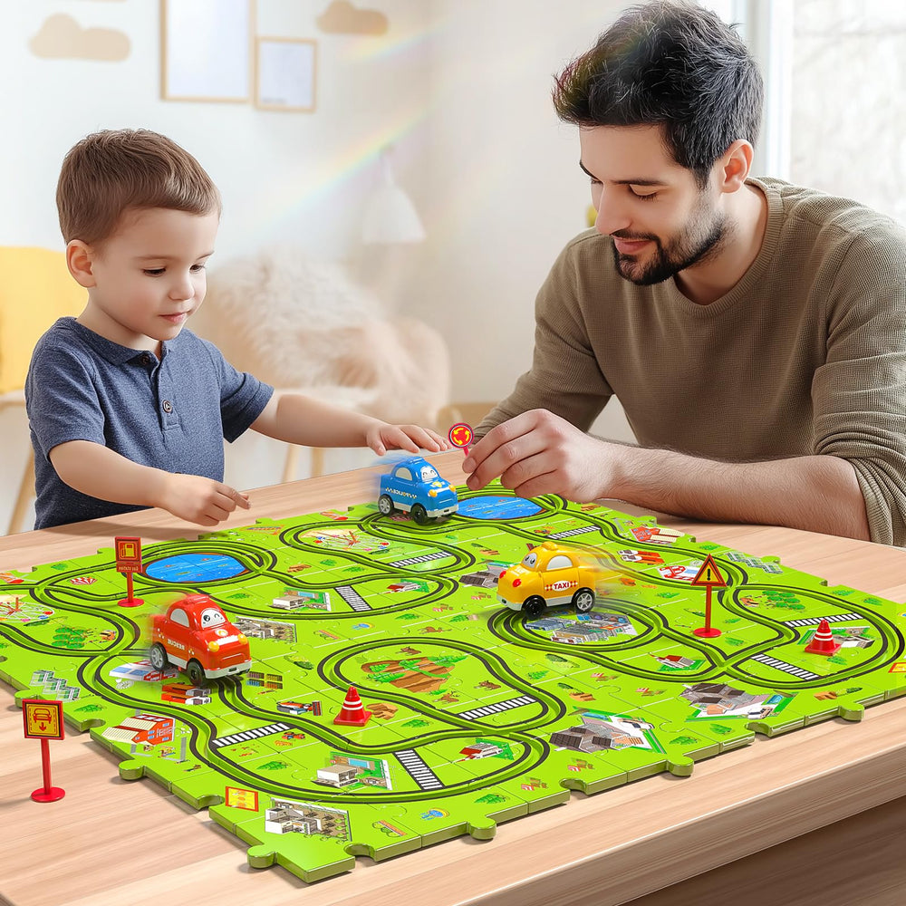 Jukudahu educational play blending puzzles with racing fun for kids.