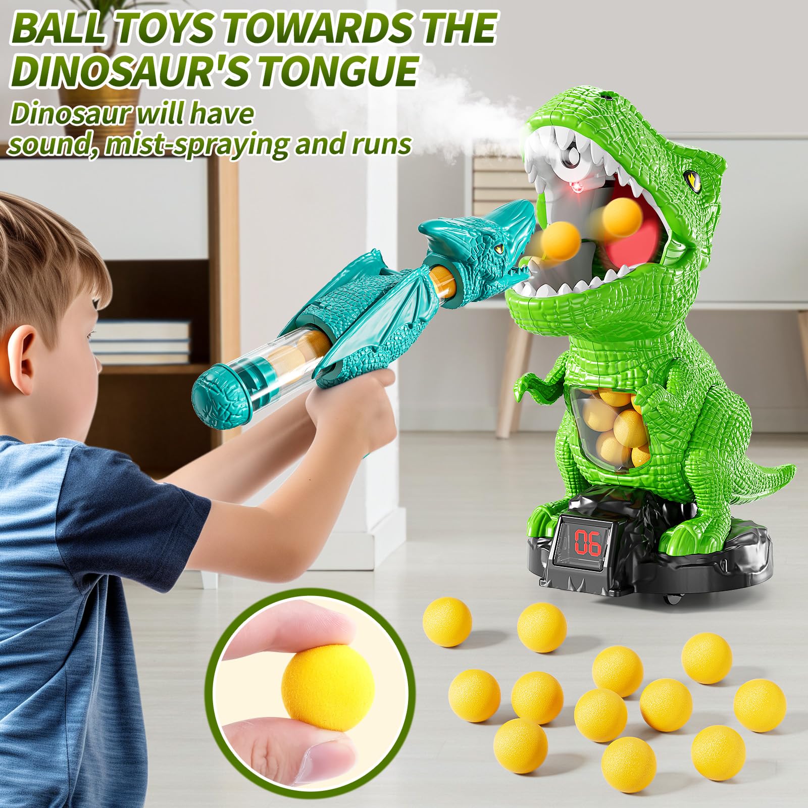 JUKUDAHU dinosaur shooting toy accessories included: 2 air-pumps, goggles, scoreboard, and 36 balls.