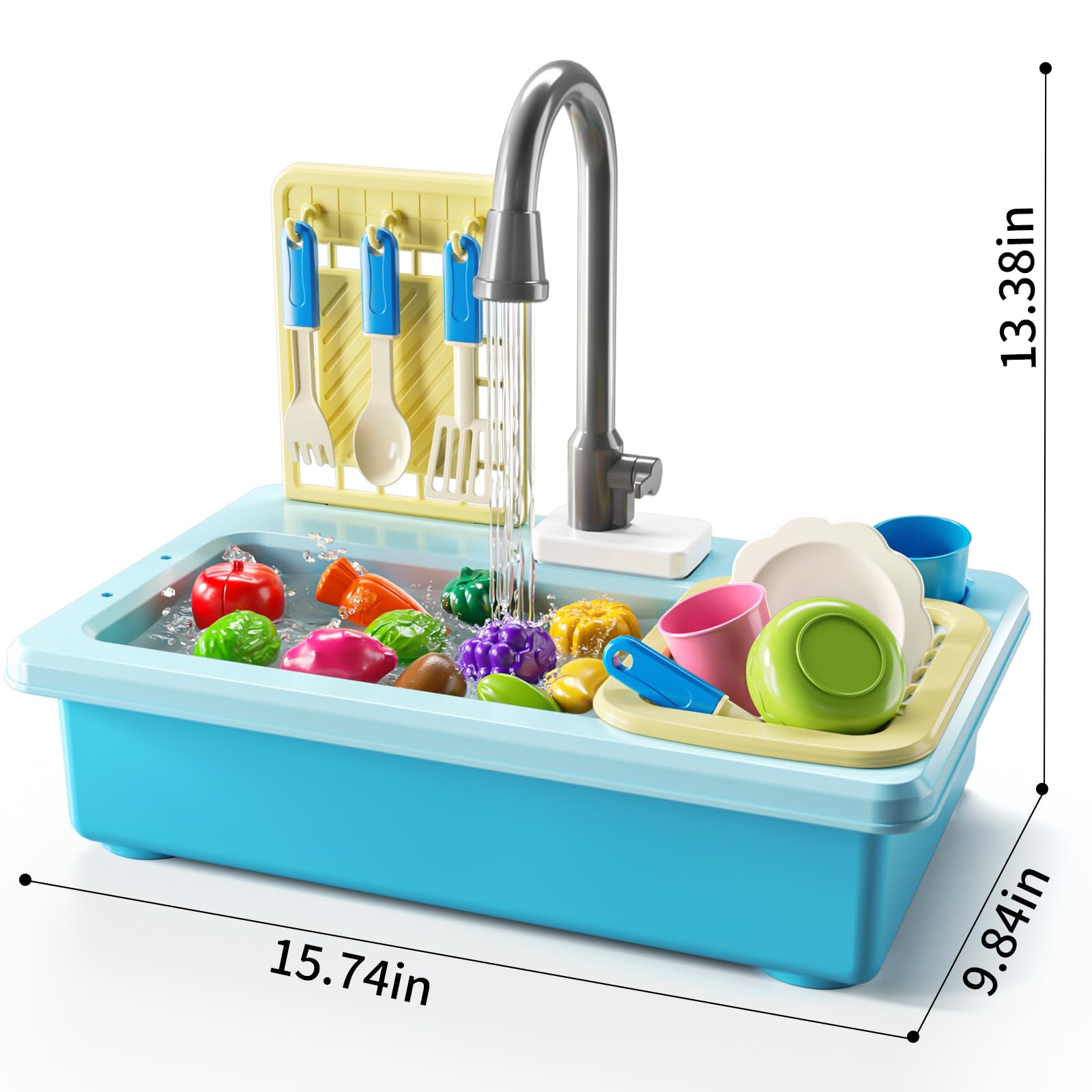 JUKUDAHU Dish rack and brush for tidy pretend-clean routines.