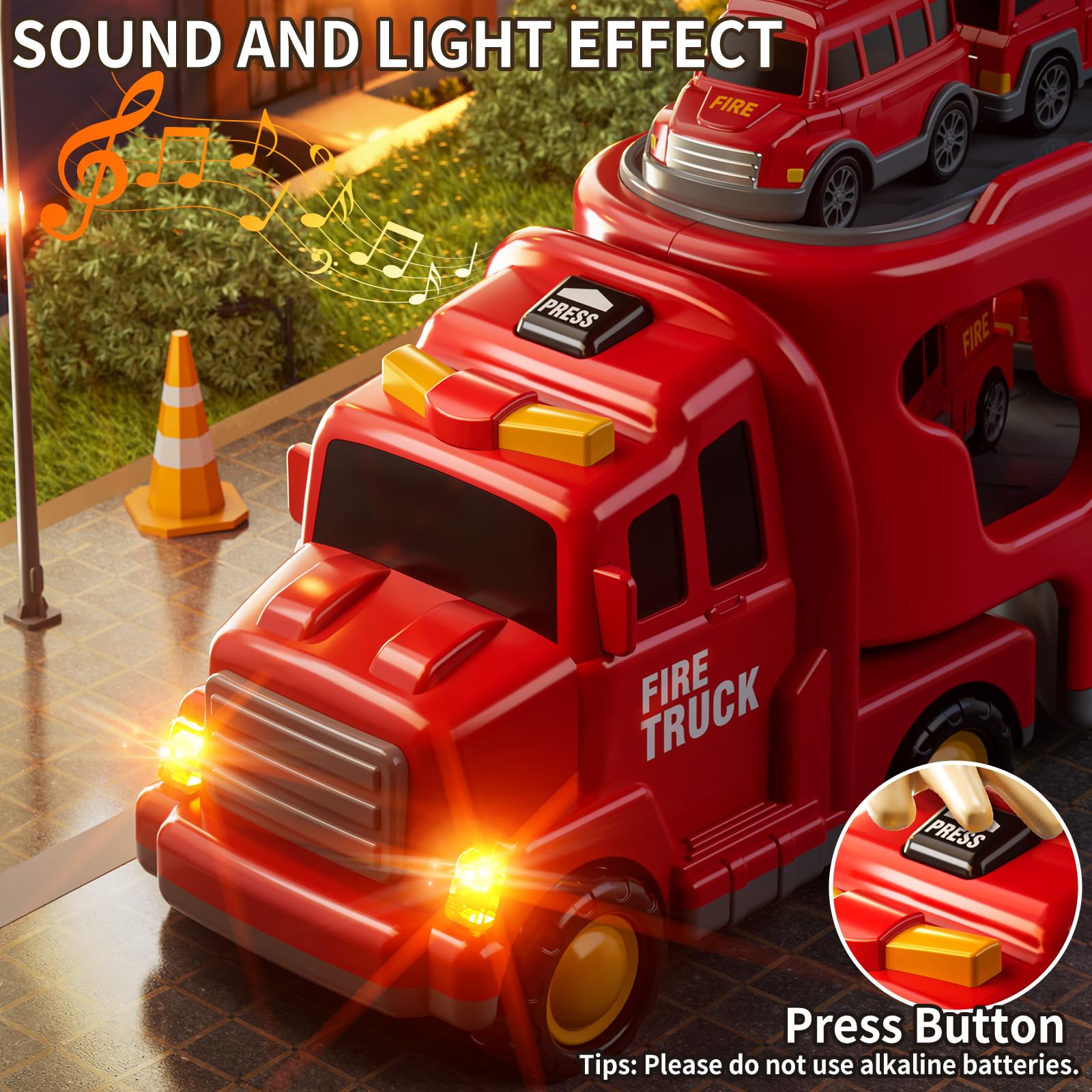 JUKUDAHU fire truck button activates sound and lights for engaging play.