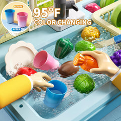 JUKUDAHU Kids kitchen dishes set for imaginative play and organization.