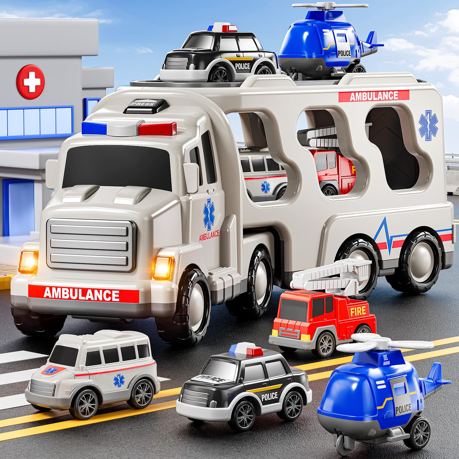 JUKUDAHU kid-friendly truck set designed for small hands and cooperative play.