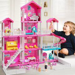 JUKUDAHU Pink Villa Playset features 31 detailed pieces to customize scenes.