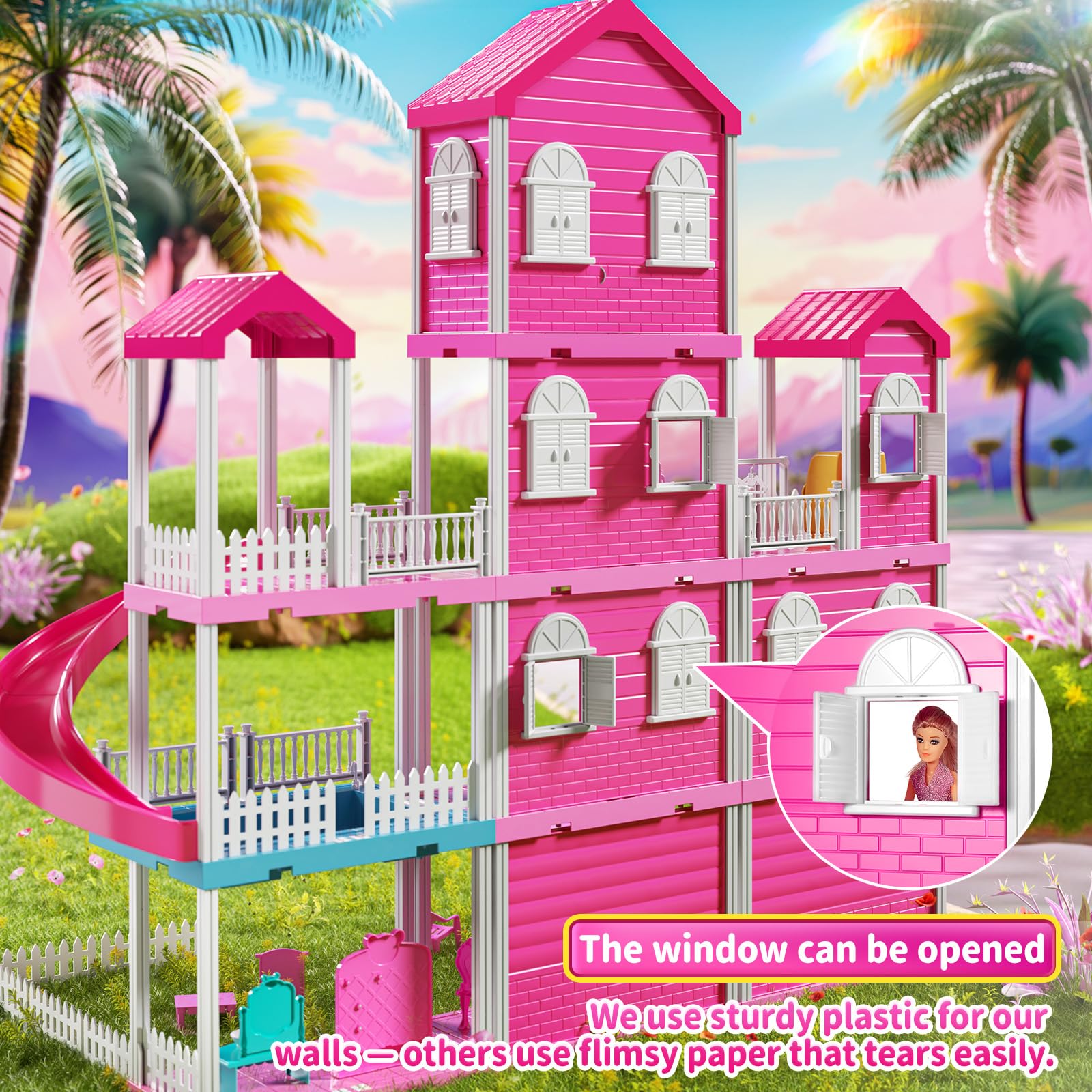 JUKUDAHU Pink Villa Playset designed for ages 3–12 to grow with kids.