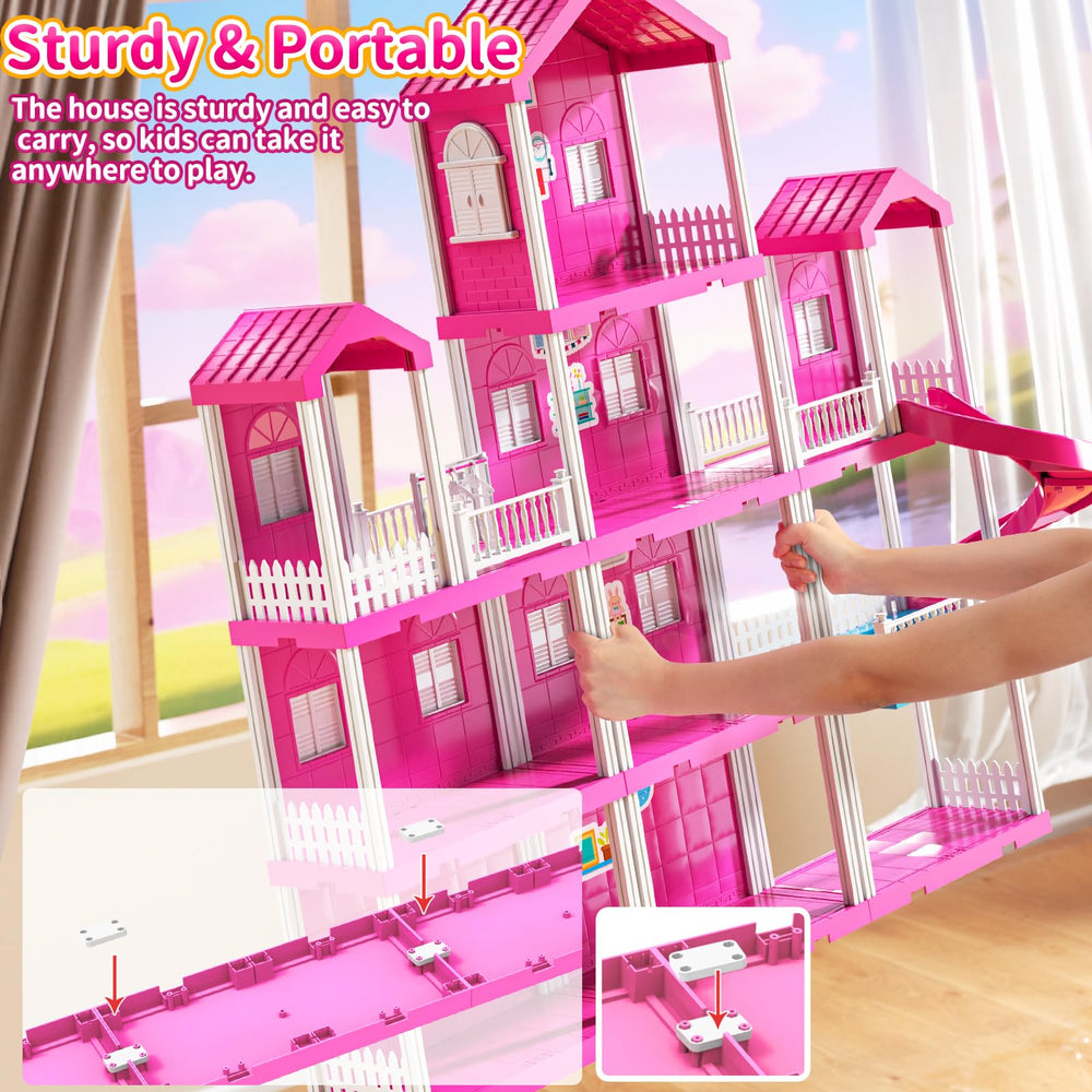 JUKUDAHU Pink Villa Playset with two dolls and two dogs for social pretend play.