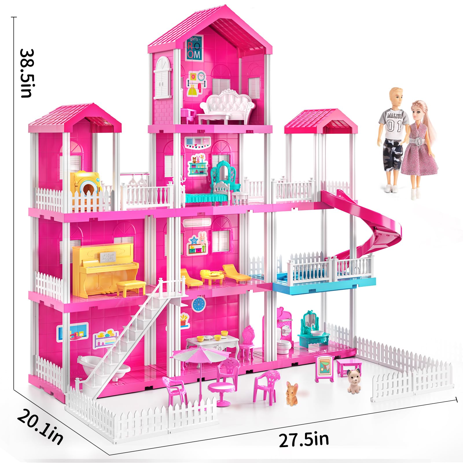 JUKUDAHU Pink Villa Playset includes slide and pool for dynamic outdoor imagination.