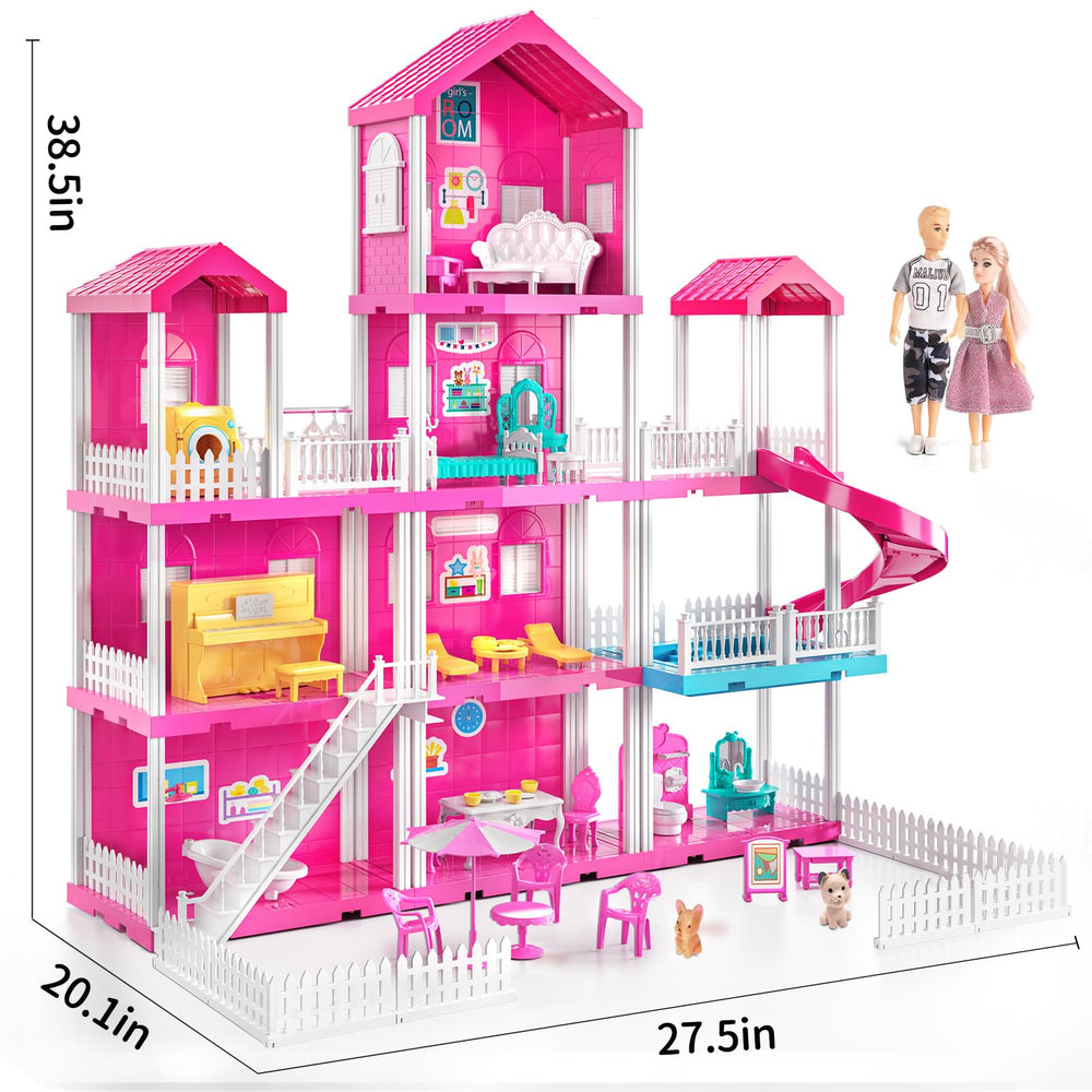 JUKUDAHU Pink Villa Playset includes slide and pool for dynamic outdoor imagination.