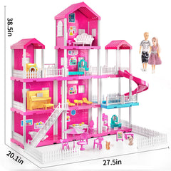 JUKUDAHU Pink Villa Playset includes slide and pool for dynamic outdoor imagination.