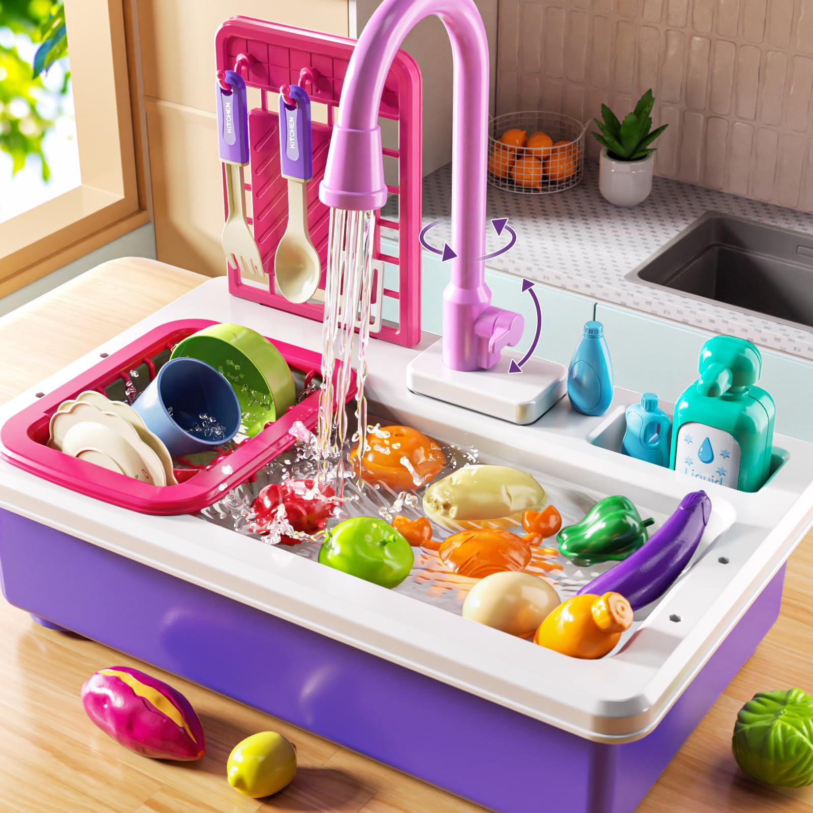 JUKUDAHU Compact kitchen sink fits small spaces and promotes independent play.