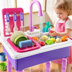 JUKUDAHU Detergent and cups promote sensory play and kitchen routines.