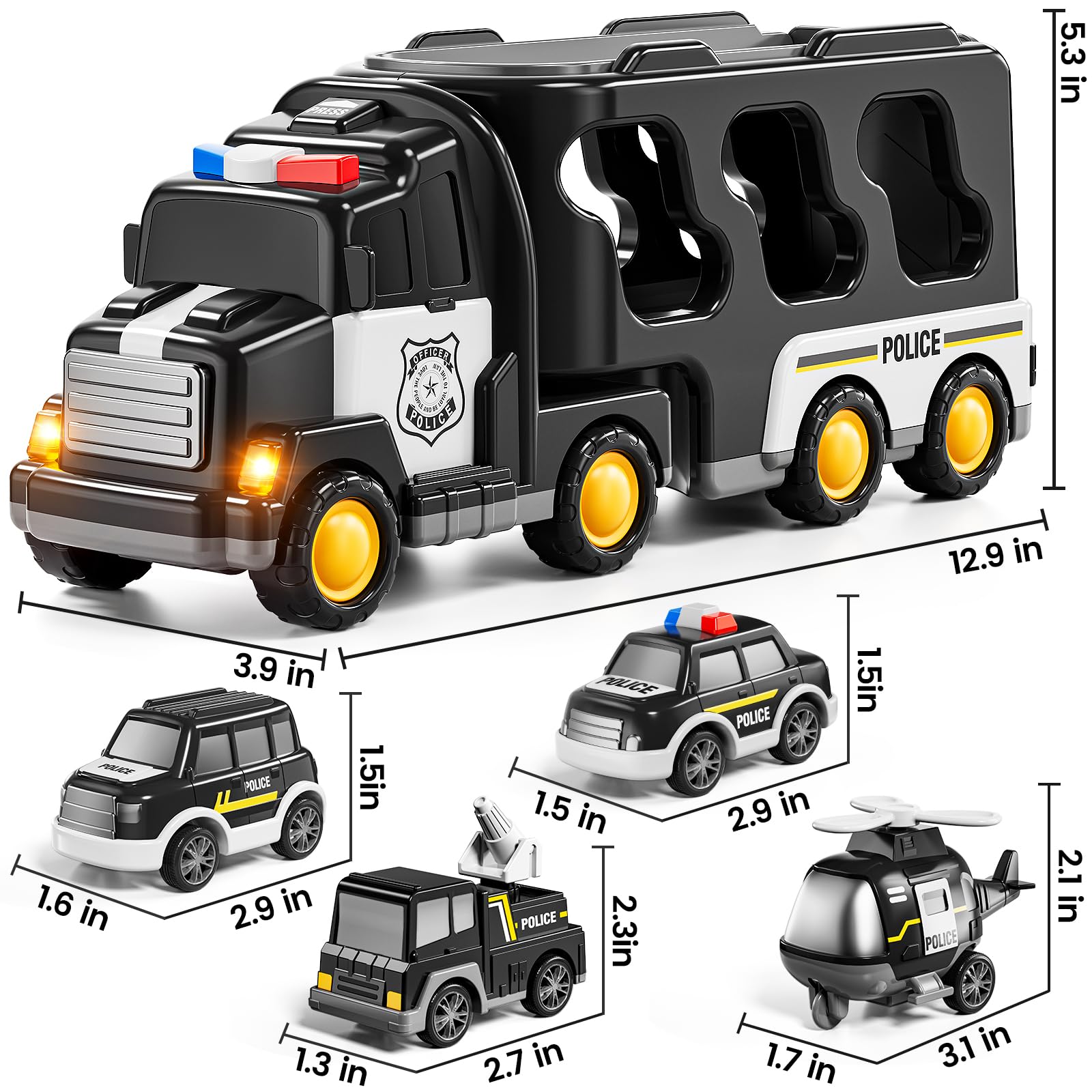JUKUDAHU Police Truck toy lights and sounds spark curiosity.