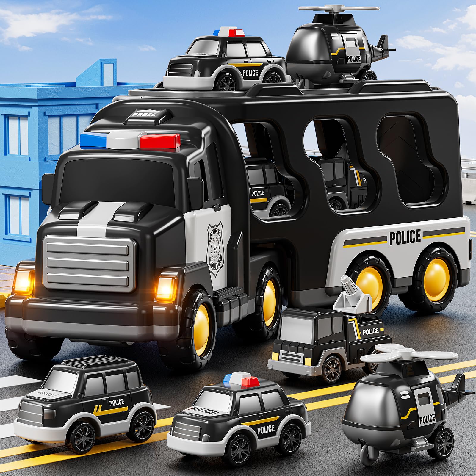 JUKUDAHU Police Truck toy push-and-go design for easy handling.