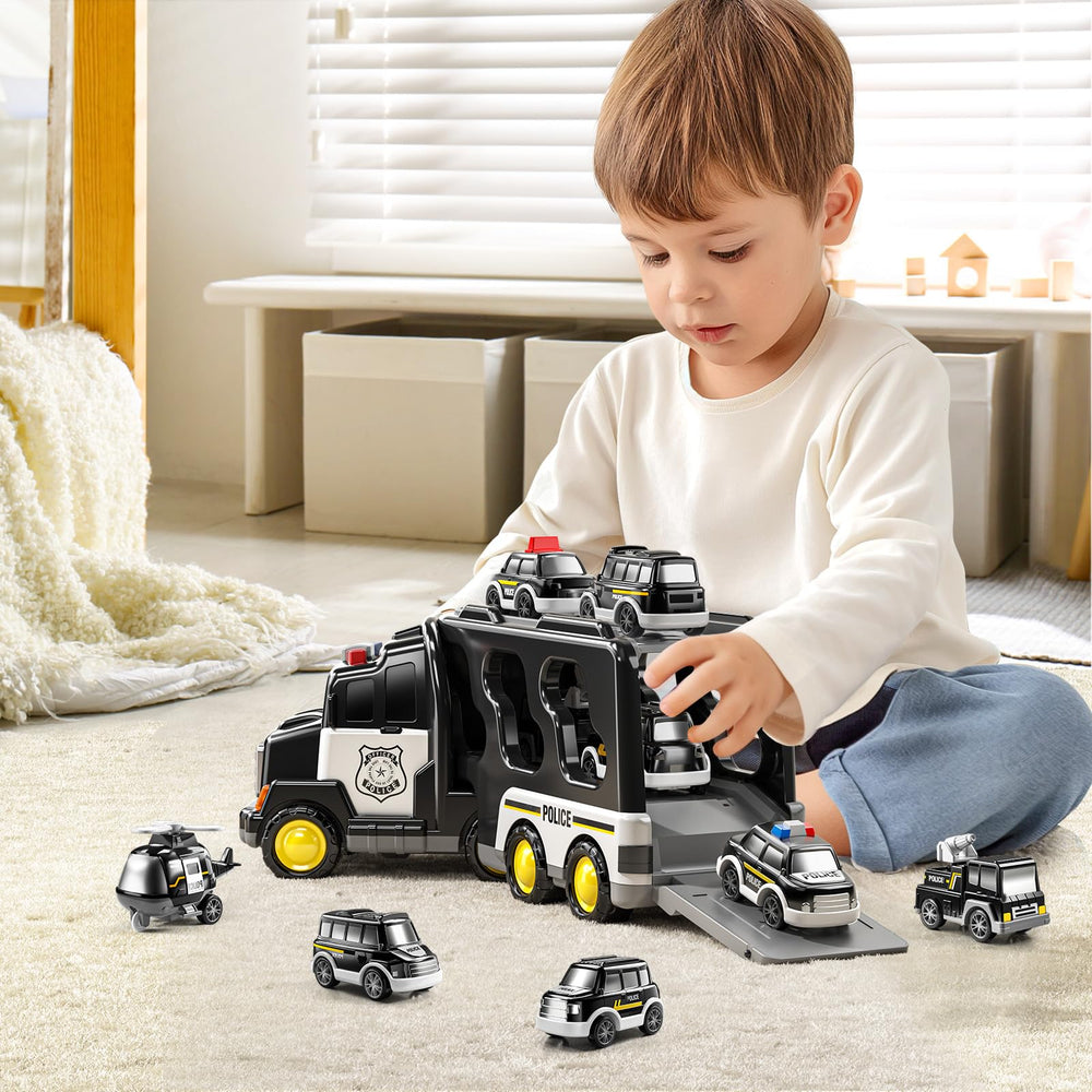JUKUDAHU Police Truck toy spray water car adds splash functionality.