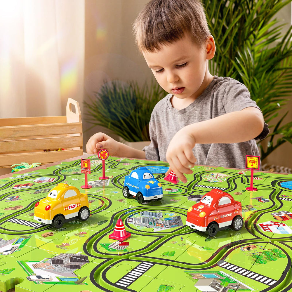 Jukudahu sliding cars designed for interactive track play on a smooth surface.