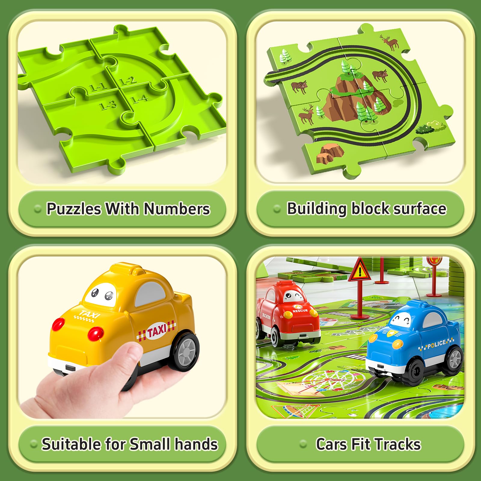Jukudahu toddlers enjoy hands-on race car play with the cars on track.