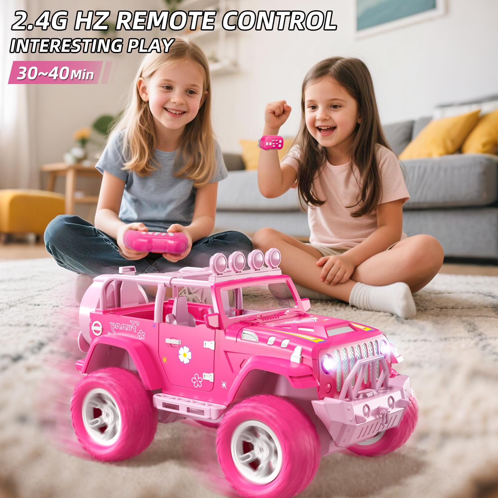 JUKUDAHU pink RC car rear spray tail adds playful mist.