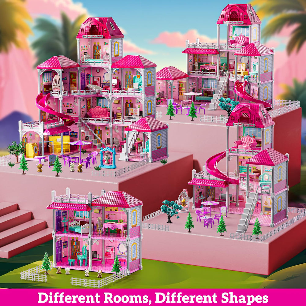 JUKUDAHU Villa Playset includes 2 dolls and 4 dogs for family-role storytelling.