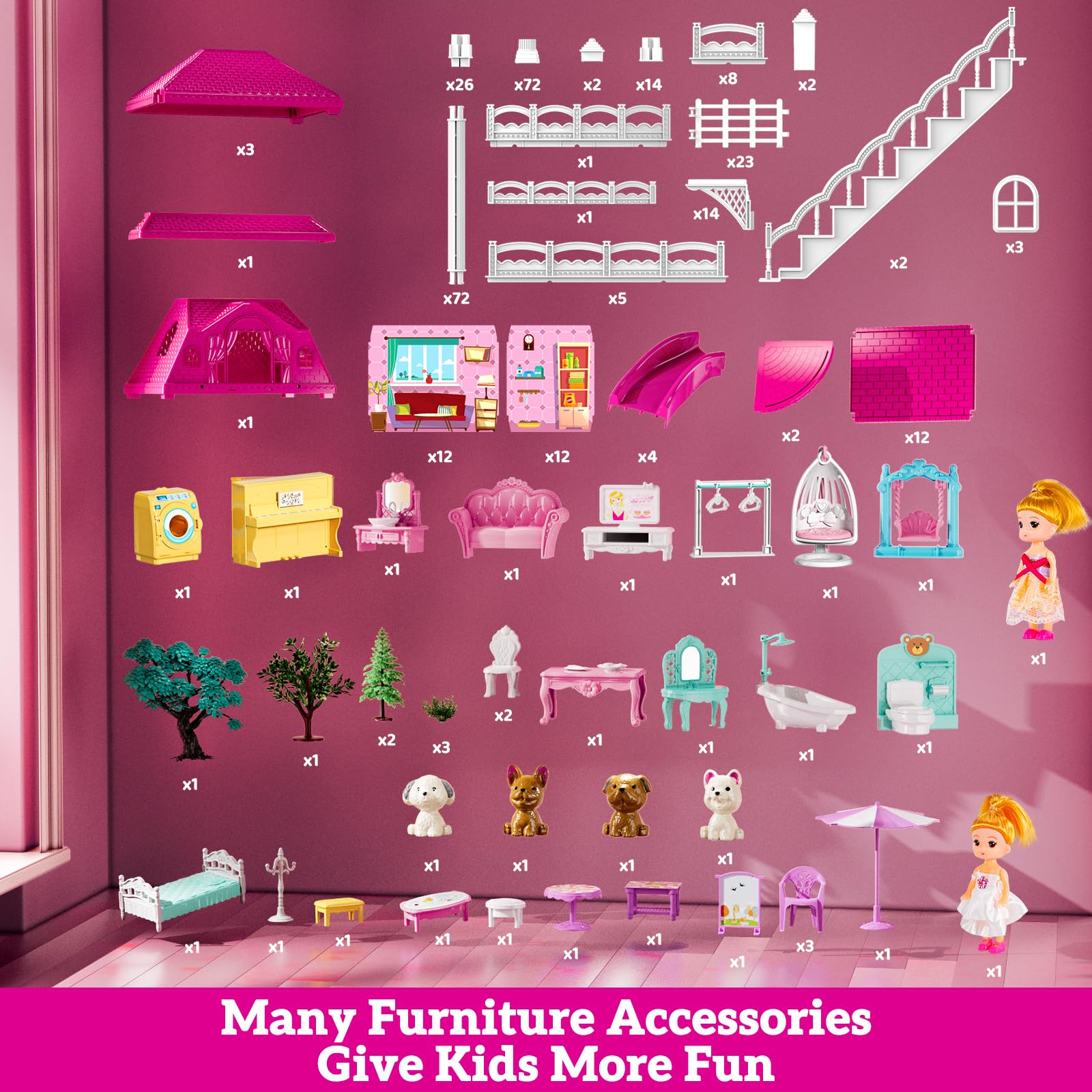 JUKUDAHU Villa Playset easy-assembly design lets kids reconfigure rooms quickly.