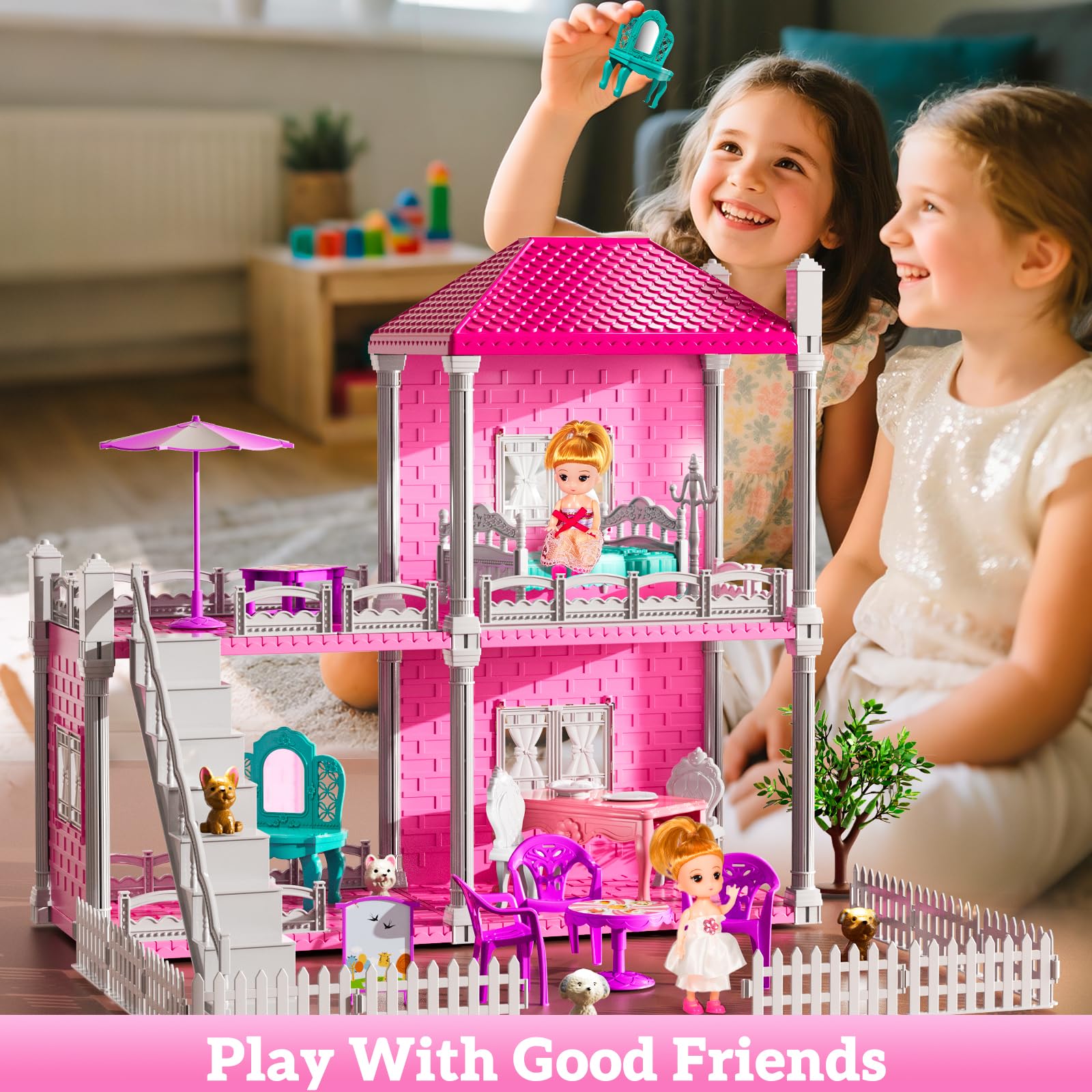 JUKUDAHU Villa Playset kitchen area with accessories sparks imaginative role play