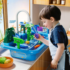 JUKUDAHU rotating faucet engages kids with cause-and-effect in a mini kitchen.