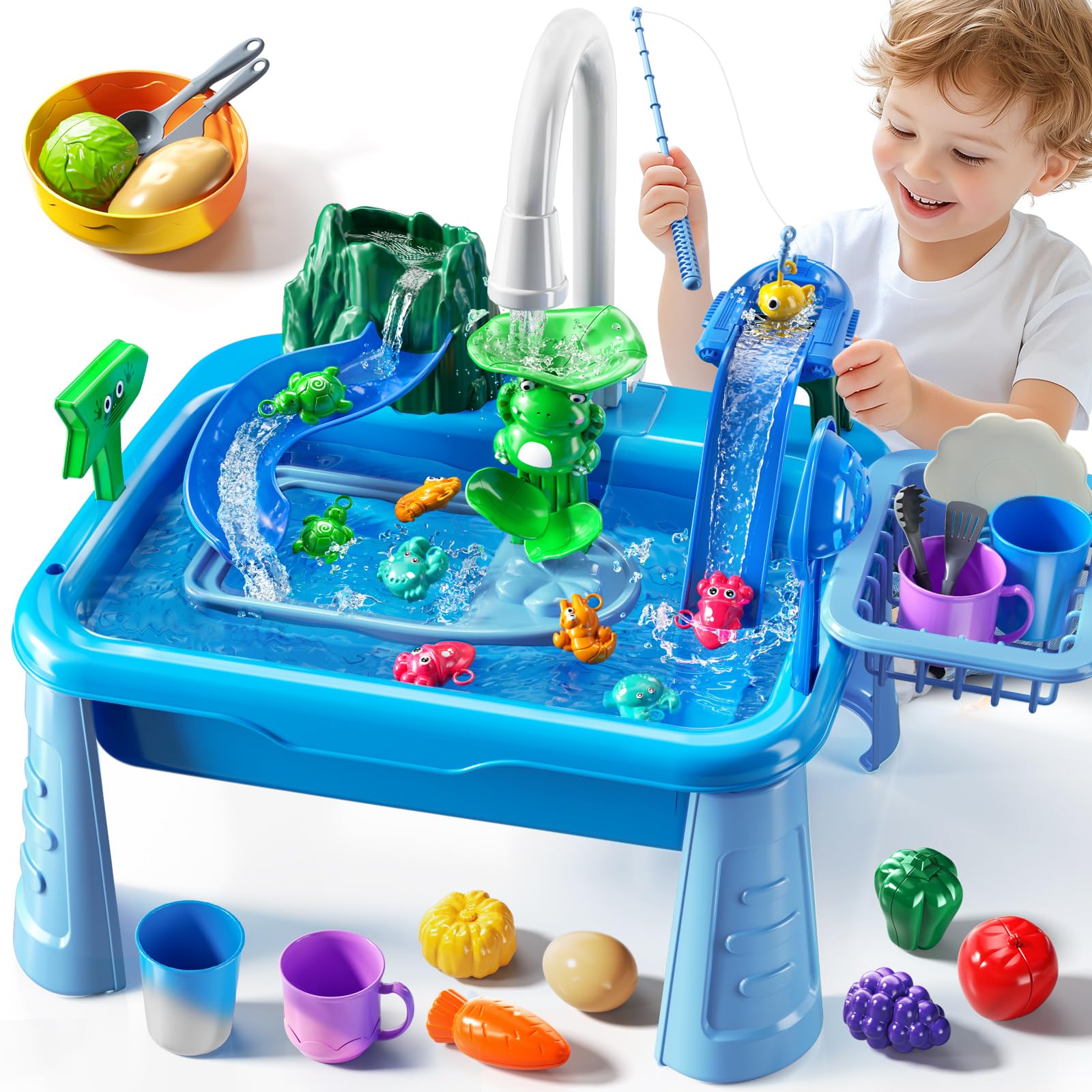 JUKUDAHU water table front view for interactive toddler play, enhancing fine motor skills.