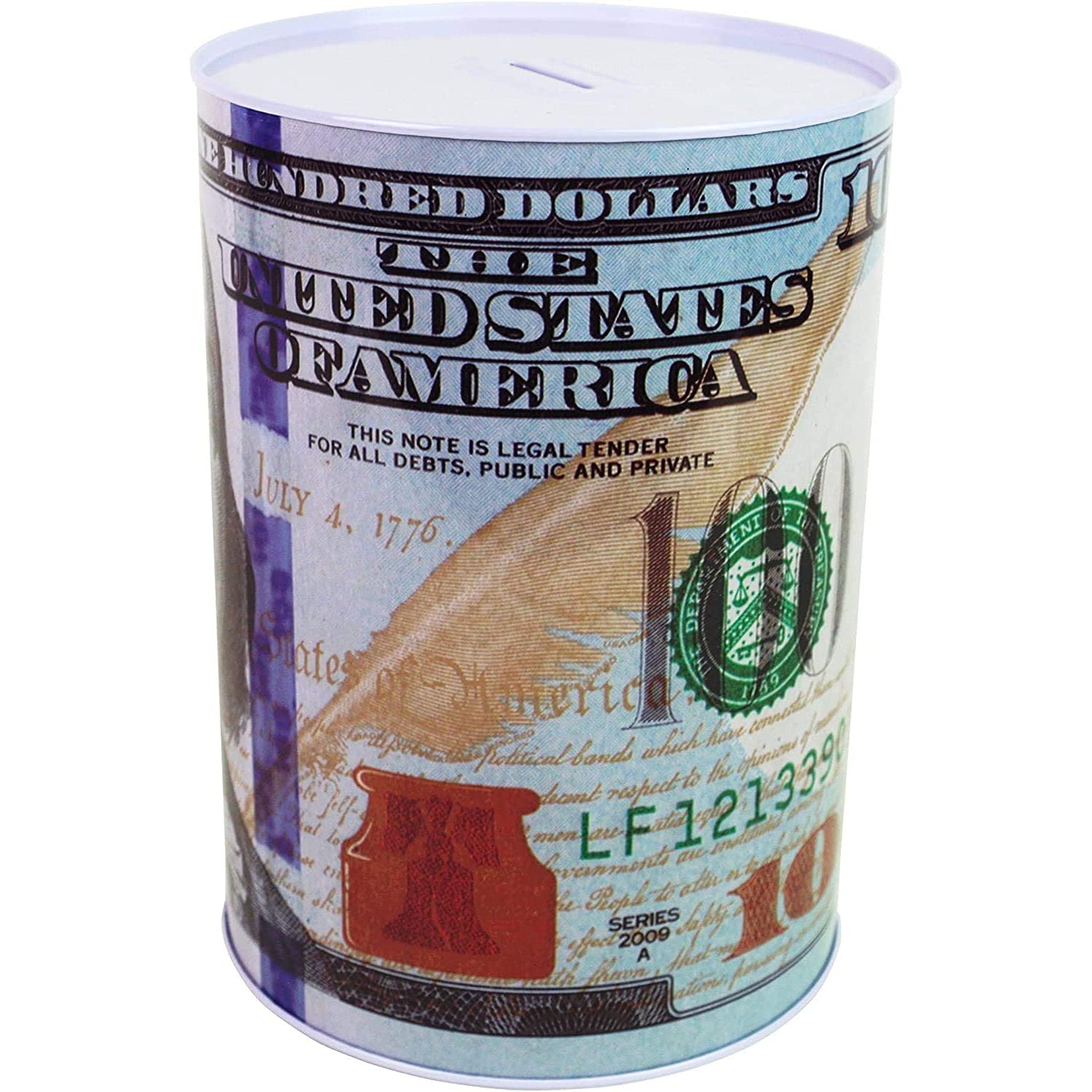 Julysgift 100-dollar-bill-piggy-bank top view showing sealed unopenable design.