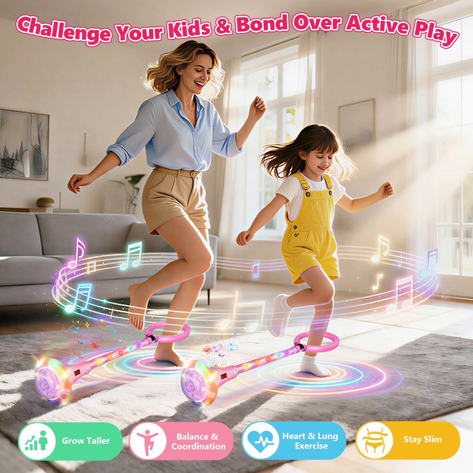 juman Skip Ball colorful wheel adds visual excitement during activity.