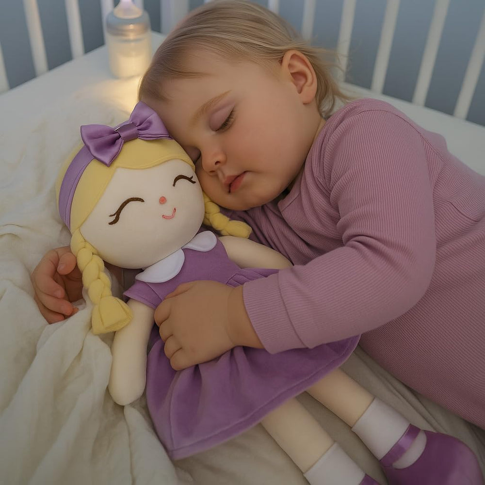 Jumbrace 16 inch purple doll stitching detail indicates durable workmanship for long-lasting play