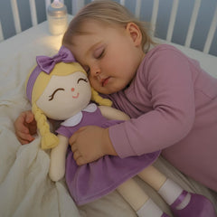Jumbrace 16 inch purple doll stitching detail indicates durable workmanship for long-lasting play