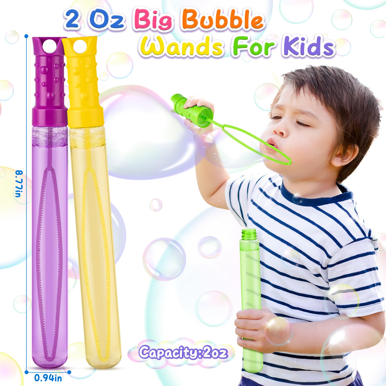 Jumlys bubble solution 2 oz per wand for bright, long-lasting bubbles.