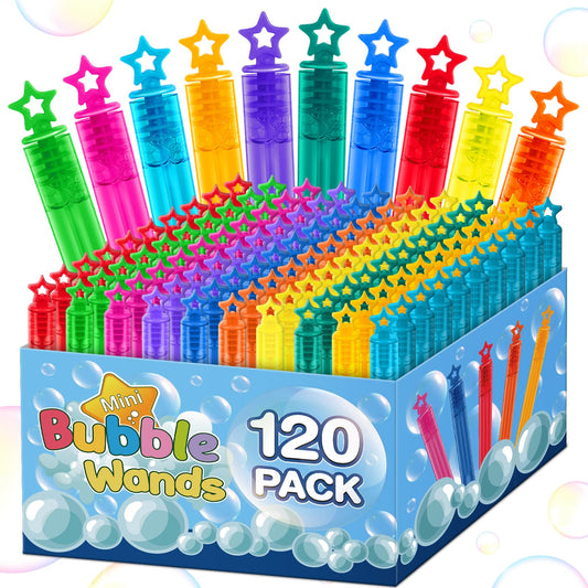 Jumlys mini bubble wands with star handles in six colors, ideal party favors.