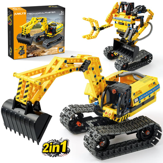 Jumlys STEM excavator 2-in-1 build with rotating cab for immersive play.
