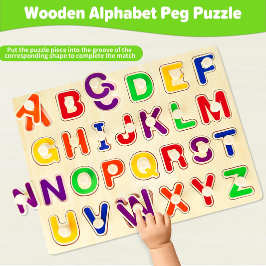 Jumlys wooden alphabet puzzle in bright colors enhances motor skills and coordination