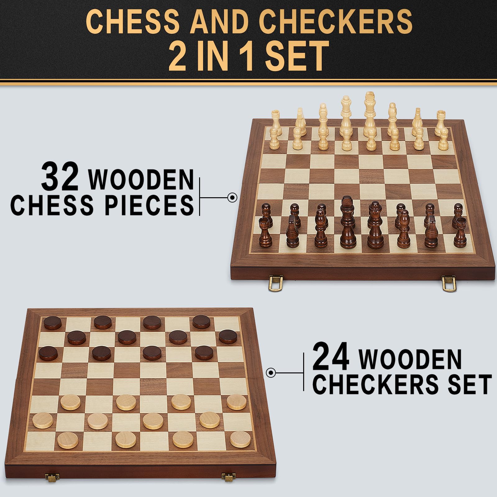 Jumlys wooden folding chess board in 15inch size offers easy storage.
