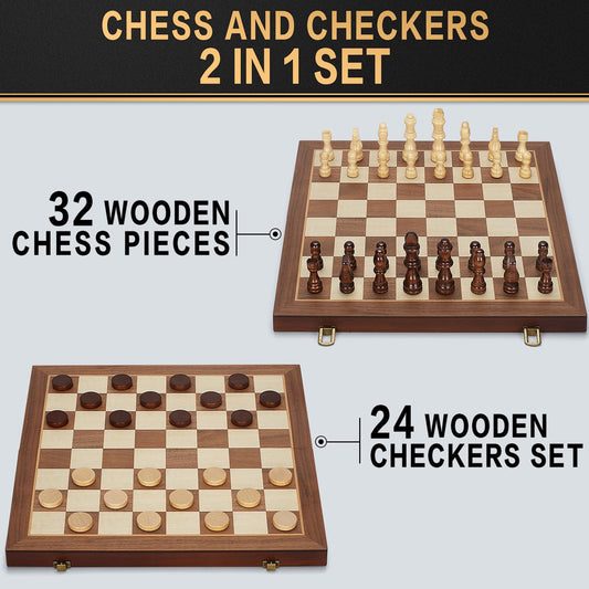 Jumlys wooden folding chess board in 15inch size offers easy storage.